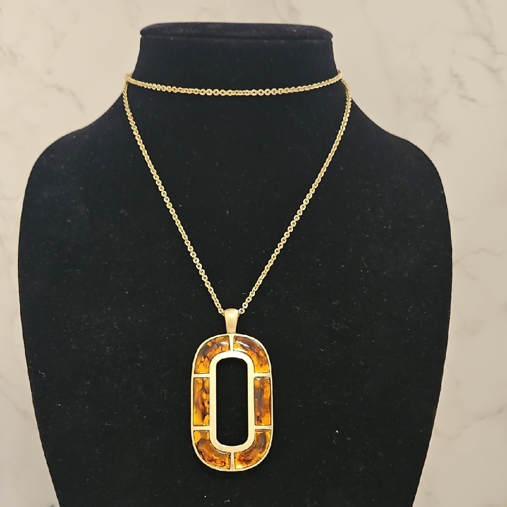 LIA SOPHIA VINTAGE Pendant Tortoise Shell Brown Necklace 30-33"